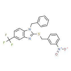 ChemSpider 2D Image | 1-Benzyl-2-[(3-nitrobenzyl)sulfanyl]-5-(trifluoromethyl)-1H-benzimidazole | C22H16F3N3O2S