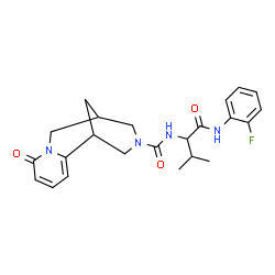 ChemSpider 2D Image | N-{1-[(2-Fluorophenyl)amino]-3-methyl-1-oxo-2-butanyl}-6-oxo-7,11-diazatricyclo[7.3.1.0~2,7~]trideca-2,4-diene-11-carboxamide | C23H27FN4O3