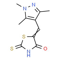 ChemSpider 2D Image | 2-Thioxo-5-[(1,3,5-trimethyl-1H-pyrazol-4-yl)methylene]-1,3-thiazolidin-4-one | C10H11N3OS2