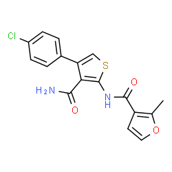 ChemSpider 2D Image | N-[3-Carbamoyl-4-(4-chlorophenyl)-2-thienyl]-2-methyl-3-furamide | C17H13ClN2O3S