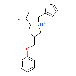 ChemSpider 2D Image | 3-(2-Furylmethyl)-2-isopropyl-5-(phenoxymethyl)-1,3-oxazolidin-3-ium | C18H24NO3
