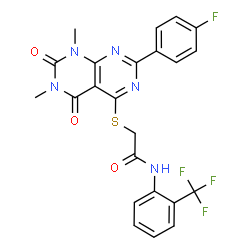 ChemSpider 2D Image | 2-{[2-(4-Fluorophenyl)-6,8-dimethyl-5,7-dioxo-5,6,7,8-tetrahydropyrimido[4,5-d]pyrimidin-4-yl]sulfanyl}-N-[2-(trifluoromethyl)phenyl]acetamide | C23H17F4N5O3S