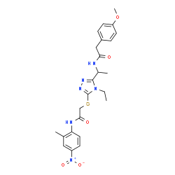 ChemSpider 2D Image | 2-{[4-Ethyl-5-(1-{[(4-methoxyphenyl)acetyl]amino}ethyl)-4H-1,2,4-triazol-3-yl]sulfanyl}-N-(2-methyl-4-nitrophenyl)acetamide | C24H28N6O5S