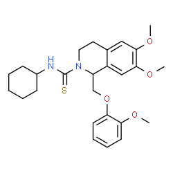 ChemSpider 2D Image | N-Cyclohexyl-6,7-dimethoxy-1-[(2-methoxyphenoxy)methyl]-3,4-dihydro-2(1H)-isoquinolinecarbothioamide | C26H34N2O4S