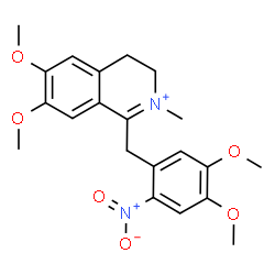 ChemSpider 2D Image | 1-(4,5-Dimethoxy-2-nitrobenzyl)-6,7-dimethoxy-2-methyl-3,4-dihydroisoquinolinium | C21H25N2O6
