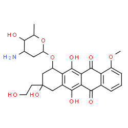ChemSpider 2D Image | 3,5,12-Trihydroxy-3-(2-hydroxyethyl)-10-methoxy-6,11-dioxo-1,2,3,4,6,11-hexahydro-1-tetracenyl 3-amino-2,3,6-trideoxyhexopyranoside | C27H31NO10