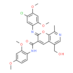 ChemSpider 2D Image | (2Z)-2-[(5-Chloro-2,4-dimethoxyphenyl)imino]-N-(2,4-dimethoxyphenyl)-5-(hydroxymethyl)-8-methyl-2H-pyrano[2,3-c]pyridine-3-carboxamide | C27H26ClN3O7