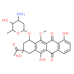 ChemSpider 2D Image | 3-Acetyl-3,5,10-trihydroxy-12-methoxy-6,11-dioxo-1,2,3,4,6,11-hexahydro-1-tetracenyl 3-amino-2,3,6-trideoxyhexopyranoside | C27H29NO10