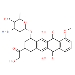 ChemSpider 2D Image | 3-Glycoloyl-5,12-dihydroxy-10-methoxy-6,11-dioxo-1,2,3,4,6,11-hexahydro-1-tetracenyl 3-amino-2,3,6-trideoxyhexopyranoside | C27H29NO10