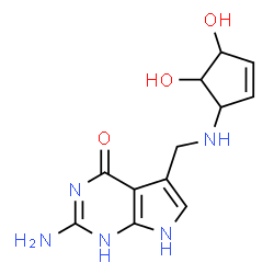 ChemSpider 2D Image | 2-Amino-5-{[(4,5-dihydroxy-2-cyclopenten-1-yl)amino]methyl}-1,7-dihydro-4H-pyrrolo[2,3-d]pyrimidin-4-one | C12H15N5O3