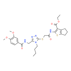 ChemSpider 2D Image | Ethyl 2-({[(4-butyl-5-{[(3,4-dimethoxybenzoyl)amino]methyl}-4H-1,2,4-triazol-3-yl)sulfanyl]acetyl}amino)-5,6-dihydro-4H-cyclopenta[b]thiophene-3-carboxylate | C28H35N5O6S2