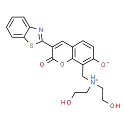 ChemSpider 2D Image | 3-(1,3-Benzothiazol-2-yl)-8-{[bis(2-hydroxyethyl)ammonio]methyl}-2-oxo-2H-chromen-7-olate | C21H20N2O5S
