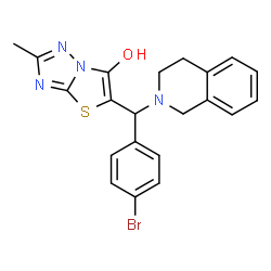 ChemSpider 2D Image | 5-[(4-Bromophenyl)(3,4-dihydro-2(1H)-isoquinolinyl)methyl]-2-methyl[1,3]thiazolo[3,2-b][1,2,4]triazol-6-ol | C21H19BrN4OS