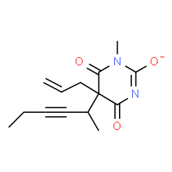 ChemSpider 2D Image | 5-Allyl-5-(3-hexyn-2-yl)-1-methyl-4,6-dioxo-1,4,5,6-tetrahydro-2-pyrimidinolate | C14H17N2O3