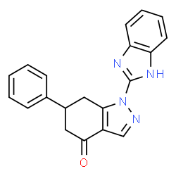 ChemSpider 2D Image | 1-(1H-Benzimidazol-2-yl)-6-phenyl-1,5,6,7-tetrahydro-4H-indazol-4-one | C20H16N4O