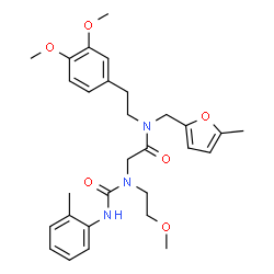 ChemSpider 2D Image | N-[2-(3,4-Dimethoxyphenyl)ethyl]-N~2~-(2-methoxyethyl)-N-[(5-methyl-2-furyl)methyl]-N~2~-[(2-methylphenyl)carbamoyl]glycinamide | C29H37N3O6