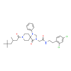 ChemSpider 2D Image | N-[2-(2,4-Dichlorophenyl)ethyl]-2-[4-oxo-1-phenyl-8-(3,5,5-trimethylhexanoyl)-1,3,8-triazaspiro[4.5]dec-3-yl]acetamide | C32H42Cl2N4O3