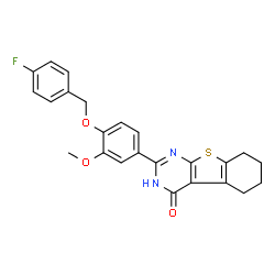 ChemSpider 2D Image | 2-{4-[(4-Fluorobenzyl)oxy]-3-methoxyphenyl}-5,6,7,8-tetrahydro[1]benzothieno[2,3-d]pyrimidin-4(1H)-one | C24H21FN2O3S
