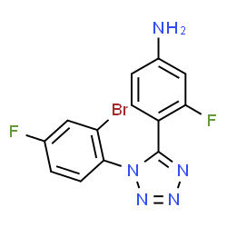 ChemSpider 2D Image | 4-[1-(2-Bromo-4-fluorophenyl)-1H-tetrazol-5-yl]-3-fluoroaniline | C13H8BrF2N5