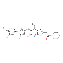 ChemSpider 2D Image | (5E)-6-{[1-(3-Chloro-4-methoxyphenyl)-2,5-dimethyl-1H-pyrrol-3-yl]methylene}-5-imino-2-[2-(4-morpholinyl)-2-oxoethyl]-5,6-dihydro-7H-[1,3,4]thiadiazolo[3,2-a]pyrimidin-7-one | C25H25ClN6O4S