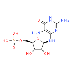 ChemSpider 2D Image | 2,5-Diamino-6-hydroxy-4-(5-phosphoribosylamino)pyrimidine | C9H16N5O8P