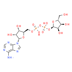 ChemSpider 2D Image | [(2R,3S,4R,5S)-5-(6-Amino-9H-purin-9-yl)-3,4-dihydroxytetrahydro-2-furanyl]methyl (2R,3R,4S,5R)-3,4-dihydroxy-5-(hydroxymethyl)tetrahydro-2-furanyl dihydrogen diphosphate | C15H23N5O14P2