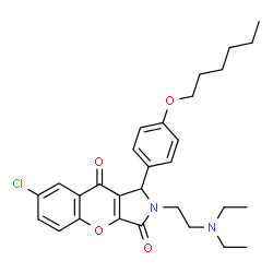 ChemSpider 2D Image | 7-Chloro-2-[2-(diethylamino)ethyl]-1-[4-(hexyloxy)phenyl]-1,2-dihydrochromeno[2,3-c]pyrrole-3,9-dione | C29H35ClN2O4