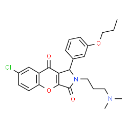 ChemSpider 2D Image | 7-Chloro-2-[3-(dimethylamino)propyl]-1-(3-propoxyphenyl)-1,2-dihydrochromeno[2,3-c]pyrrole-3,9-dione | C25H27ClN2O4