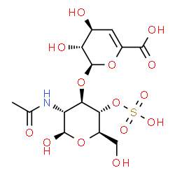 ChemSpider 2D Image | 2-Acetamido-2-deoxy-3-O-(4-deoxy-alpha-L-threo-hex-4-enopyranuronosyl)-4-O-sulfo-beta-D-glucopyranose | C14H21NO14S