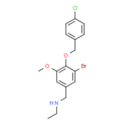 ChemSpider 2D Image | N-{3-Bromo-4-[(4-chlorobenzyl)oxy]-5-methoxybenzyl}ethanamine | C17H19BrClNO2