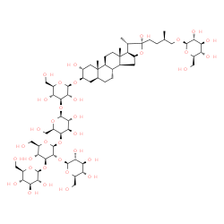 ChemSpider 2D Image | (2alpha,3beta,5alpha,22R,25R)-26-(beta-D-Glucopyranosyloxy)-2,22-dihydroxyfurostan-3-yl beta-D-glucopyranosyl-(1->2)-[beta-D-glucopyranosyl-(1->3)]-beta-D-glucopyranosyl-(1->4)-beta-D-galactopyranosyl
-(1->3)-beta-D-glucopyranoside | C63H106O35