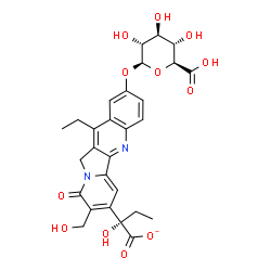ChemSpider 2D Image | (2S)-2-[12-Ethyl-2-(beta-D-glucopyranuronosyloxy)-8-(hydroxymethyl)-9-oxo-9,11-dihydroindolizino[1,2-b]quinolin-7-yl]-2-hydroxybutanoate | C28H29N2O12