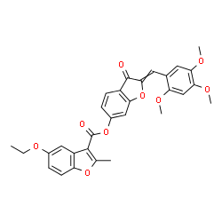 ChemSpider 2D Image | 3-Oxo-2-(2,4,5-trimethoxybenzylidene)-2,3-dihydro-1-benzofuran-6-yl 5-ethoxy-2-methyl-1-benzofuran-3-carboxylate | C30H26O9