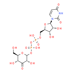 ChemSpider 2D Image | (3S,5R,6R)-3,5-Dihydroxy-6-(hydroxymethyl)-4-oxotetrahydro-2H-pyran-2-yl [(2R,3S,4R,5R)-5-(2,4-dioxo-3,4-dihydro-1(2H)-pyrimidinyl)-3,4-dihydroxytetrahydro-2-furanyl]methyl dihydrogen diphosphate (non
-preferred name) | C15H22N2O17P2
