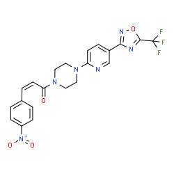 ChemSpider 2D Image | (2Z)-3-(4-Nitrophenyl)-1-(4-{5-[5-(trifluoromethyl)-1,2,4-oxadiazol-3-yl]-2-pyridinyl}-1-piperazinyl)-2-propen-1-one | C21H17F3N6O4