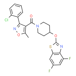 ChemSpider 2D Image | [3-(2-Chlorophenyl)-5-methyl-1,2-oxazol-4-yl]{4-[(4,6-difluoro-1,3-benzothiazol-2-yl)oxy]-1-piperidinyl}methanone | C23H18ClF2N3O3S