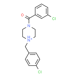 ChemSpider 2D Image | 4-(3-Chlorobenzoyl)-1-(4-chlorobenzyl)piperazin-1-ium | C18H19Cl2N2O