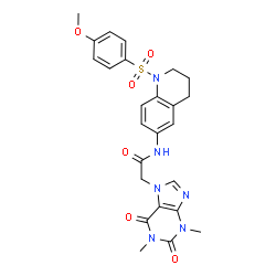 ChemSpider 2D Image | 2-(1,3-Dimethyl-2,6-dioxo-1,2,3,6-tetrahydro-7H-purin-7-yl)-N-{1-[(4-methoxyphenyl)sulfonyl]-1,2,3,4-tetrahydro-6-quinolinyl}acetamide | C25H26N6O6S