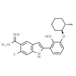 ChemSpider 2D Image | 6-FLUORO-2-[2-HYDROXY-3-(2-METHYL-CYCLOHEXYLOXY)-PHENYL]-1H-INDOLE-5-CARBOXAMIDINE | C22H24FN3O2