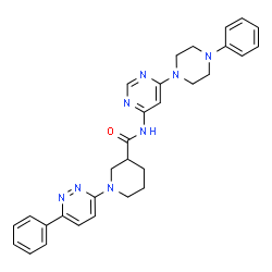 ChemSpider 2D Image | N-[6-(4-Phenyl-1-piperazinyl)-4-pyrimidinyl]-1-(6-phenyl-3-pyridazinyl)-3-piperidinecarboxamide | C30H32N8O