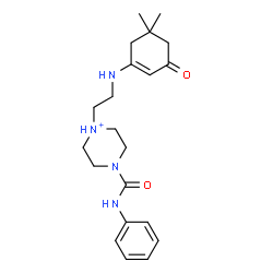 ChemSpider 2D Image | 1-{2-[(5,5-Dimethyl-3-oxo-1-cyclohexen-1-yl)amino]ethyl}-4-(phenylcarbamoyl)piperazin-1-ium | C21H31N4O2