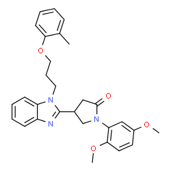ChemSpider 2D Image | 1-(2,5-Dimethoxyphenyl)-4-{1-[3-(2-methylphenoxy)propyl]-1H-benzimidazol-2-yl}-2-pyrrolidinone | C29H31N3O4