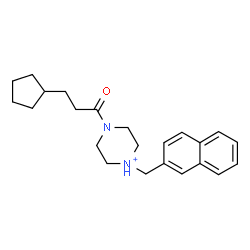 ChemSpider 2D Image | 4-(3-Cyclopentylpropanoyl)-1-(2-naphthylmethyl)piperazin-1-ium | C23H31N2O