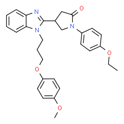 ChemSpider 2D Image | 1-(4-Ethoxyphenyl)-4-{1-[3-(4-methoxyphenoxy)propyl]-1H-benzimidazol-2-yl}-2-pyrrolidinone | C29H31N3O4
