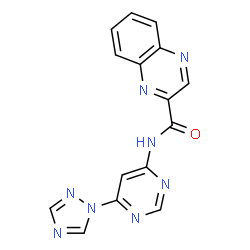 ChemSpider 2D Image | N-[6-(1H-1,2,4-Triazol-1-yl)-4-pyrimidinyl]-2-quinoxalinecarboxamide | C15H10N8O