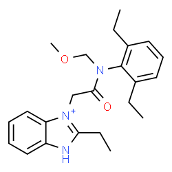 ChemSpider 2D Image | 3-{2-[(2,6-Diethylphenyl)(methoxymethyl)amino]-2-oxoethyl}-2-ethyl-1H-3,1-benzimidazol-3-ium | C23H30N3O2