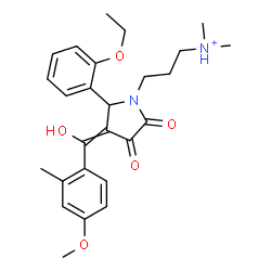 ChemSpider 2D Image | 3-{2-(2-Ethoxyphenyl)-3-[hydroxy(4-methoxy-2-methylphenyl)methylene]-4,5-dioxo-1-pyrrolidinyl}-N,N-dimethyl-1-propanaminium | C26H33N2O5