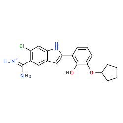 ChemSpider 2D Image | Amino{6-chloro-2-[3-(cyclopentyloxy)-2-hydroxyphenyl]-1H-indol-5-yl}methaniminium | C20H21ClN3O2