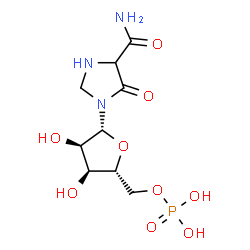 ChemSpider 2D Image | 5-Oxo-1-(5-O-phosphono-beta-D-ribofuranosyl)-4-imidazolidinecarboxamide | C9H16N3O9P