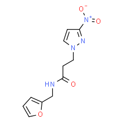ChemSpider 2D Image | N-(2-Furylmethyl)-3-(3-nitro-1H-pyrazol-1-yl)propanamide | C11H12N4O4